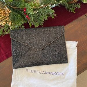Rebecca minkoff glittery black Leo clutch